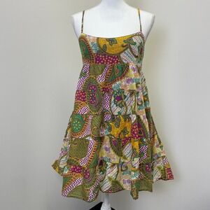 Fire Los Angeles Vintage Babydoll Paisley Patchwork Tiered Sundress Boho L